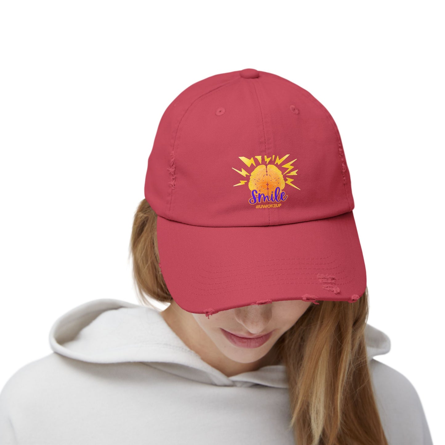 SMILE #UWokeUp Distressed Ball Cap