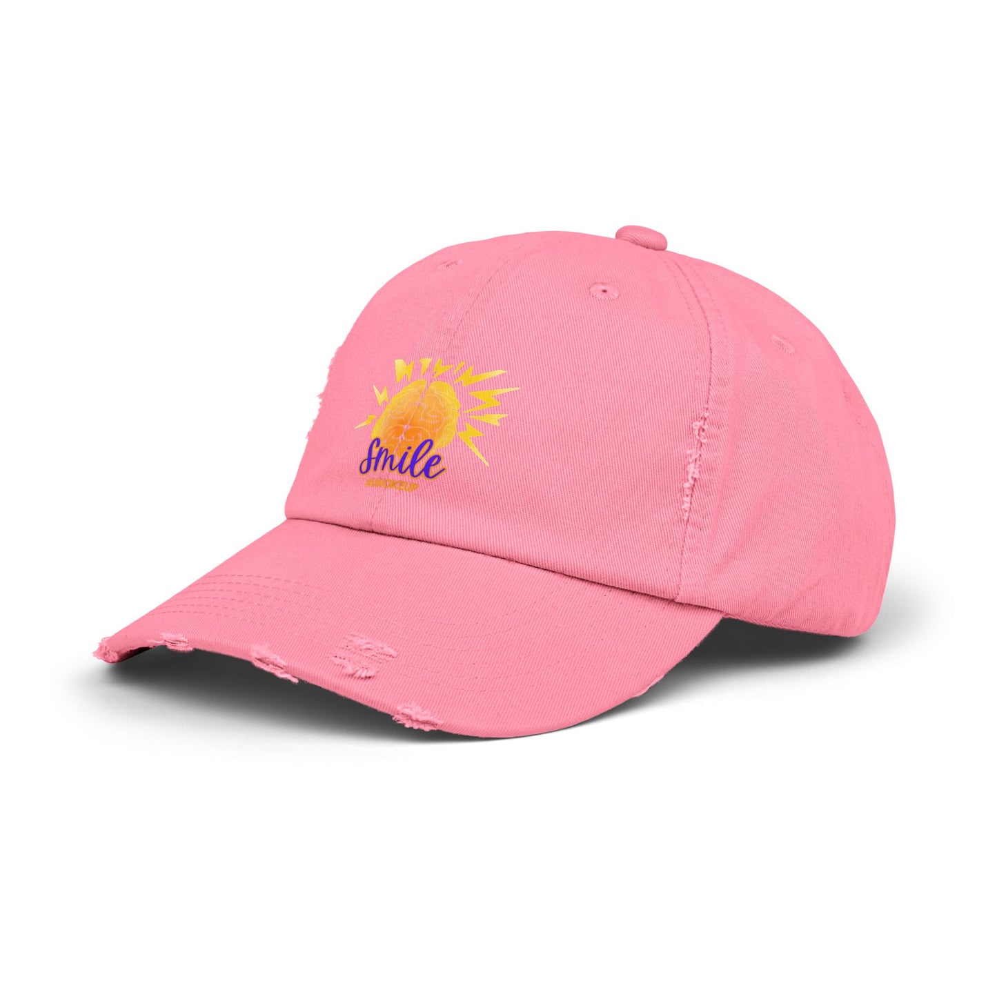 SMILE #UWokeUp Distressed Ball Cap