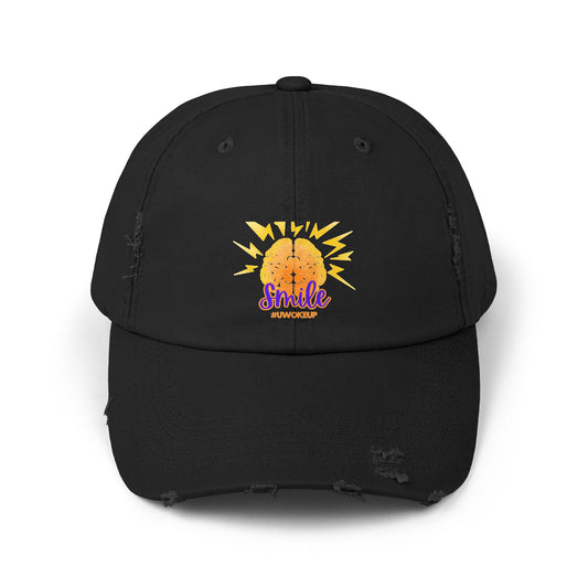SMILE #UWokeUp Distressed Ball Cap