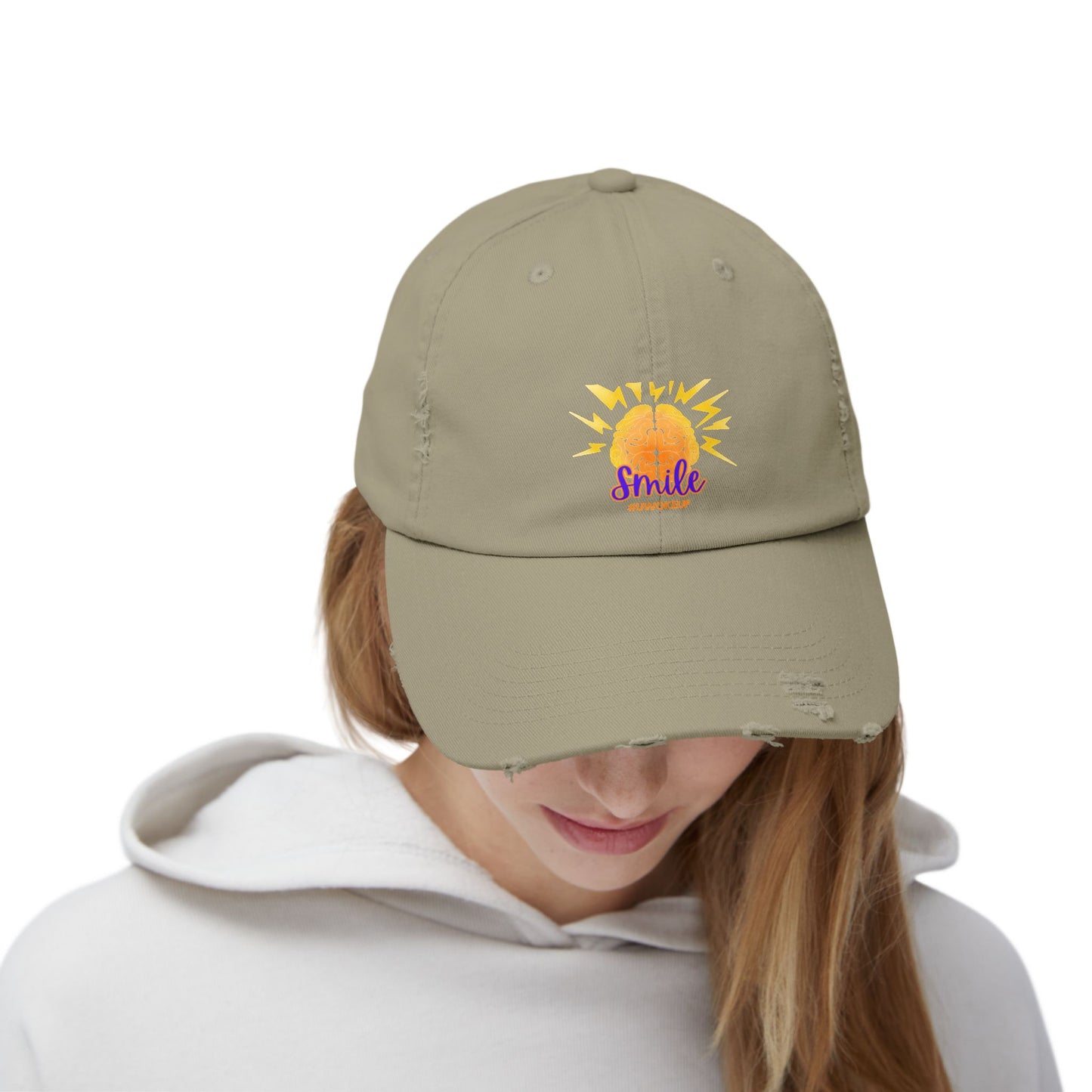 SMILE #UWokeUp Distressed Ball Cap