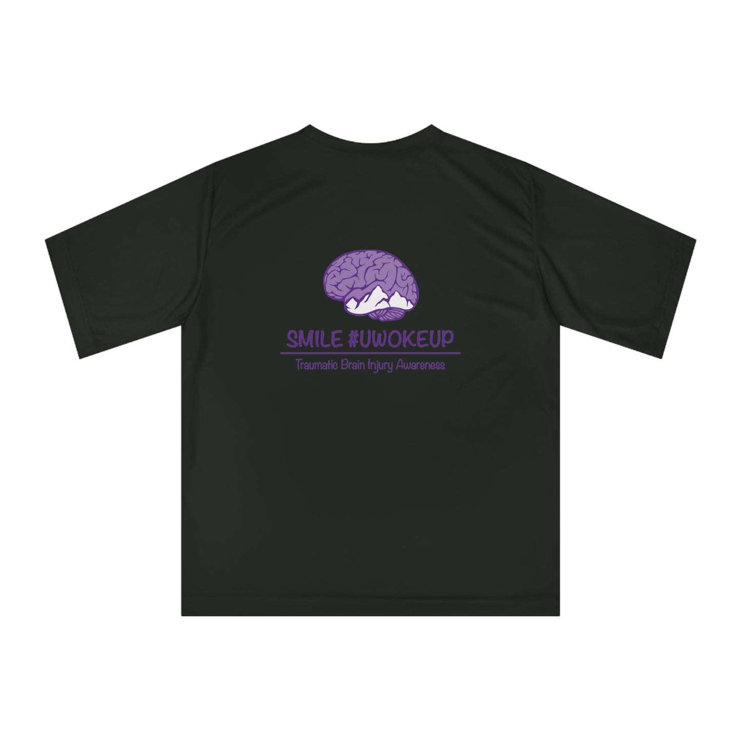 Traumatic Brain Injury Awareness Performance T‑Shirt — “SMILE #UWOKEUP”