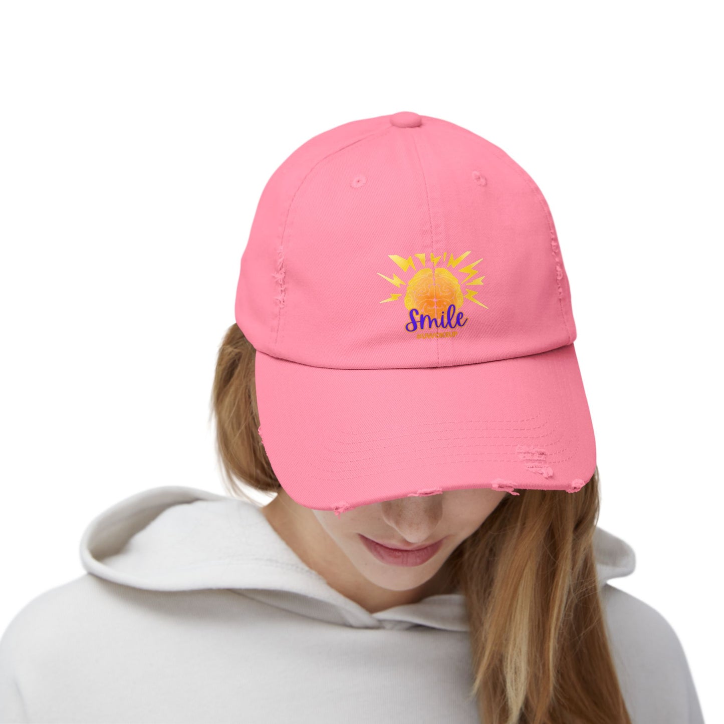 SMILE #UWokeUp Distressed Ball Cap