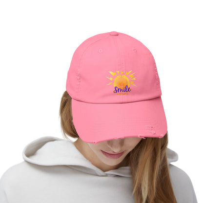SMILE #UWokeUp Distressed Ball Cap