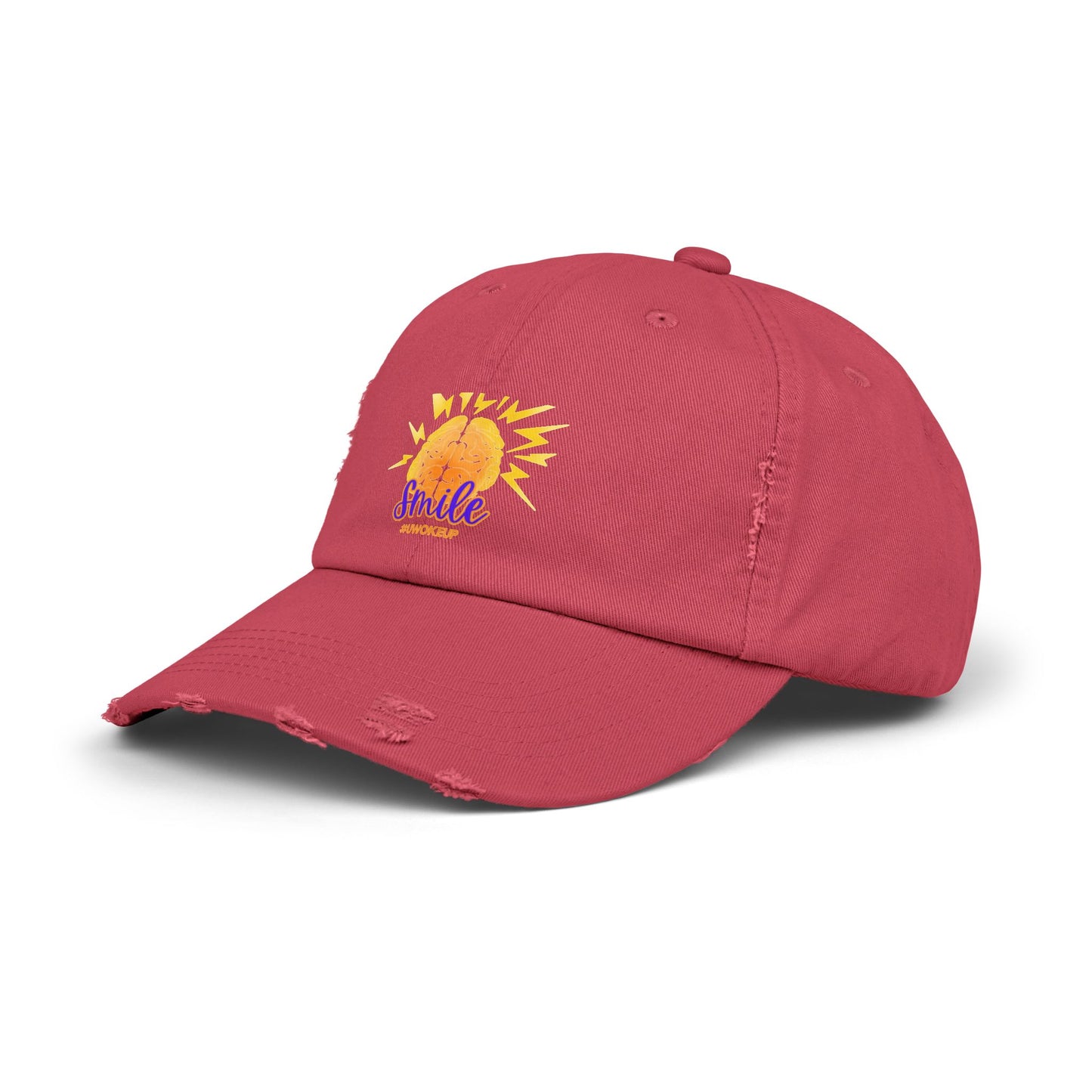 SMILE #UWokeUp Distressed Ball Cap