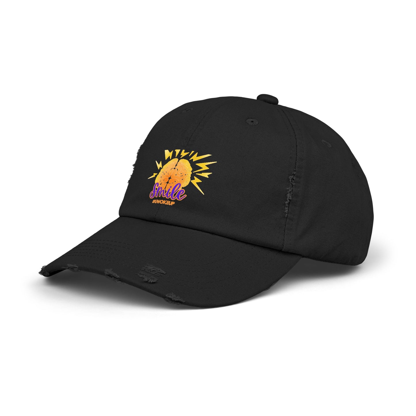 SMILE #UWokeUp Distressed Ball Cap