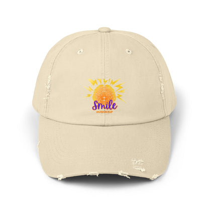 Smile #UWokeUp Distressed Ball Cap