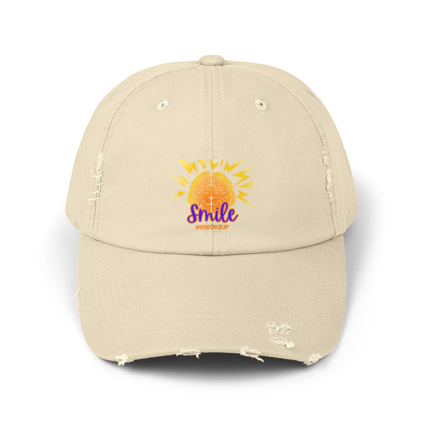 SMILE #UWokeUp Distressed Ball Cap