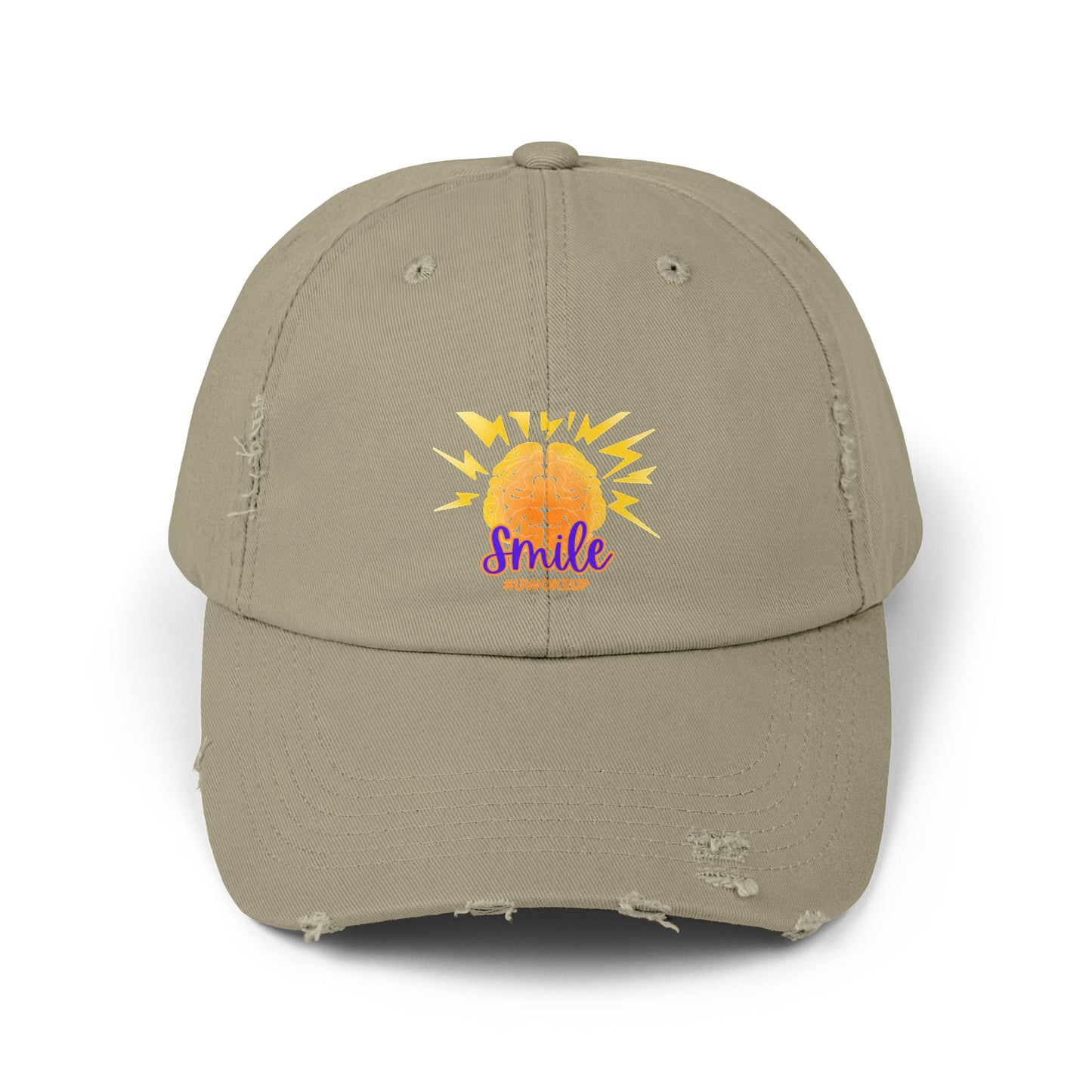 Smile #UWokeUp Distressed Ball Cap