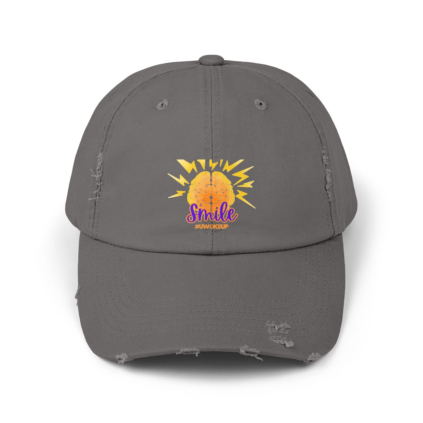 SMILE #UWokeUp Distressed Ball Cap
