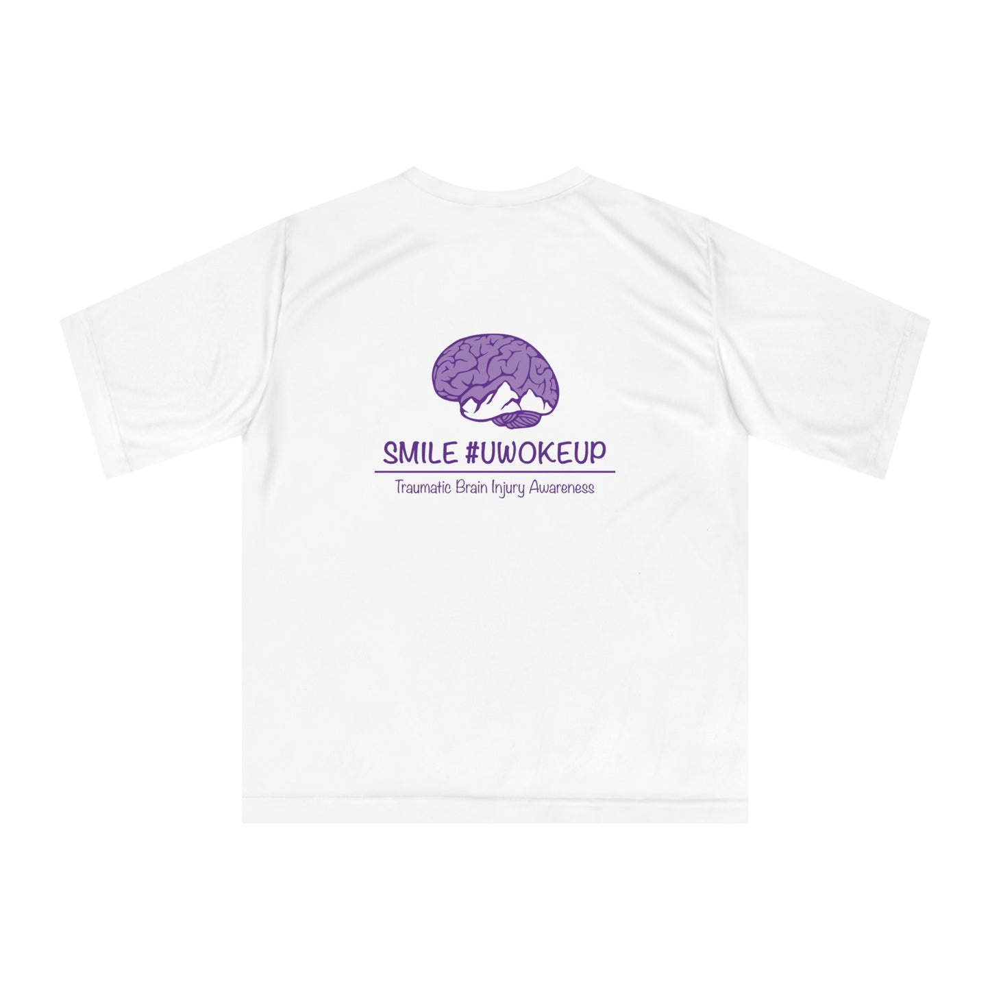 Traumatic Brain Injury Awareness Performance T‑Shirt — “SMILE #UWOKEUP”