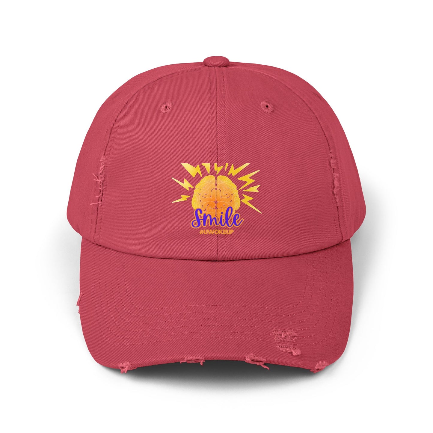 SMILE #UWokeUp Distressed Ball Cap