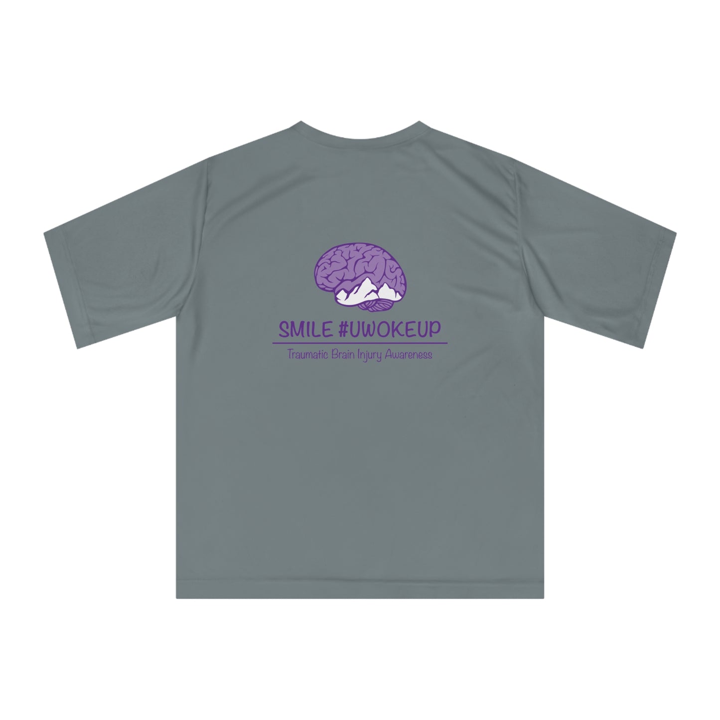 Traumatic Brain Injury Awareness Performance T‑Shirt — “SMILE #UWOKEUP”