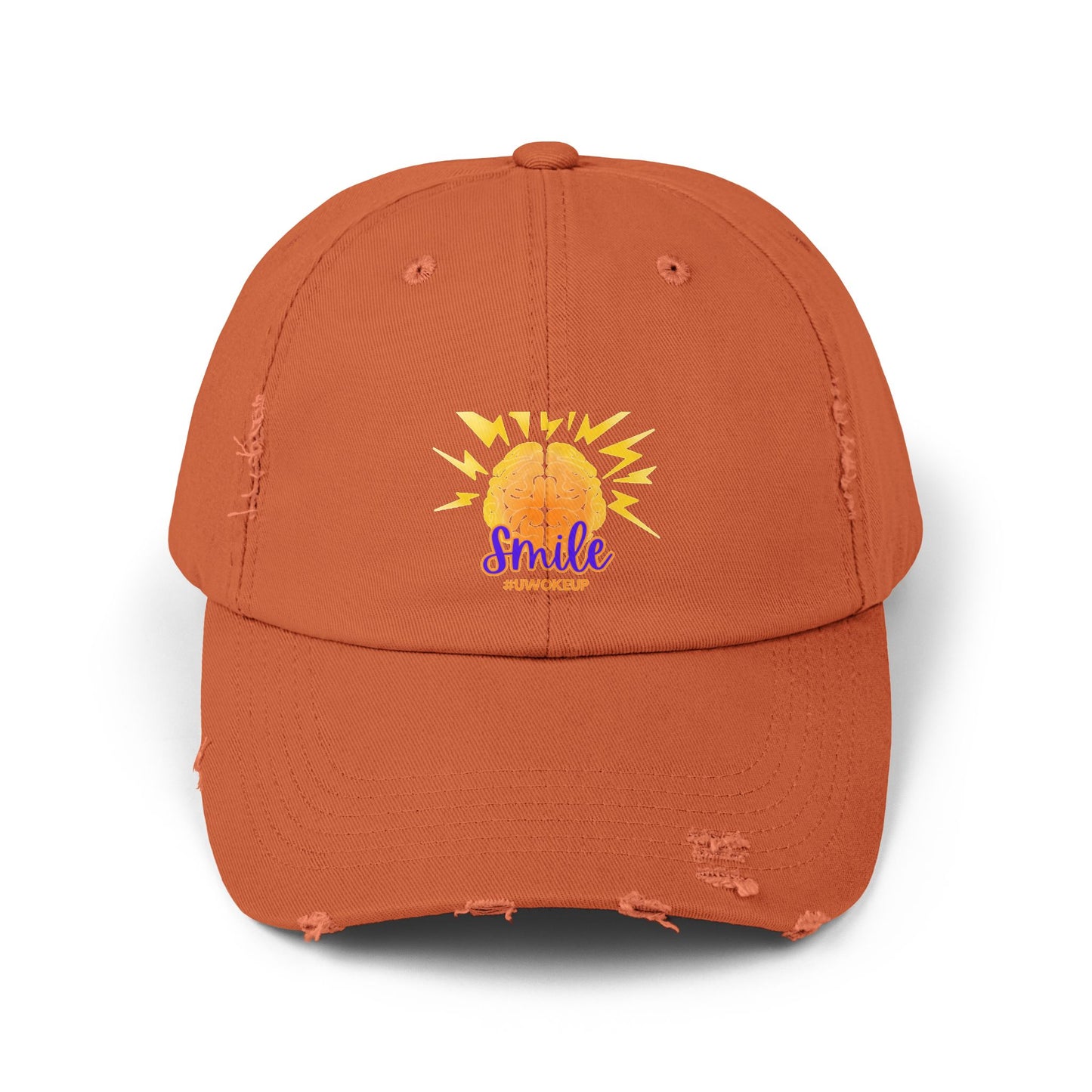 SMILE #UWokeUp Distressed Ball Cap